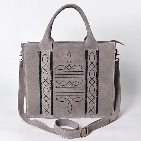 American Darling Boot Stitched Braided Genuine Suede Leather Tote Bag