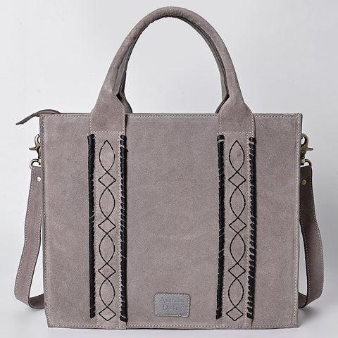 American Darling Boot Stitched Braided Genuine Suede Leather Tote Bag