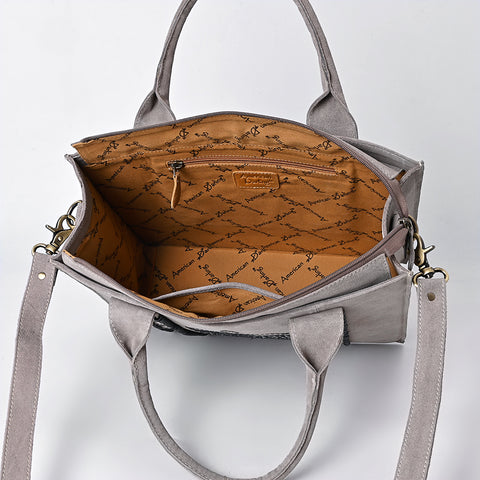 American Darling Boot Stitched Braided Genuine Suede Leather Tote Bag