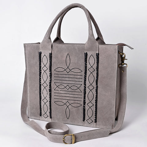 American Darling Boot Stitched Braided Genuine Suede Leather Tote Bag