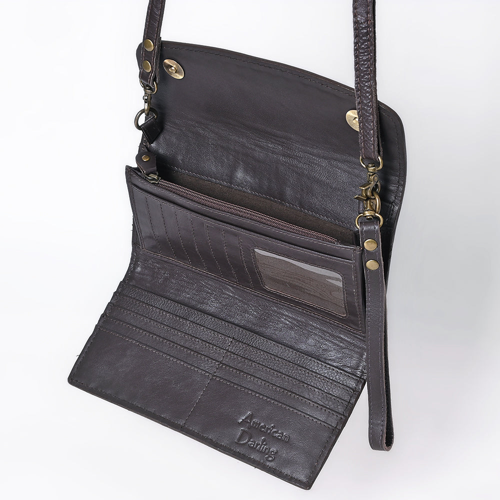 ADBGA808 Tooled Leather Floral Clutch Crossbody - Western Hand-Carved Convertible Purse