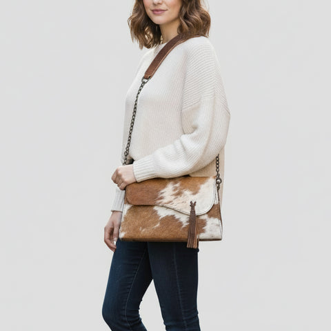 ADBG1747 American Darling Hair-On Cowhide Cross body Bag with Tassels and Genuine Leather
