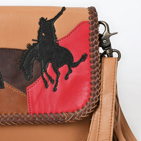 ADBGM720 Western Applique Fringe Clutch - Multicolor Desert Scene Crossbody Bag with Teepee & Cowboy Design