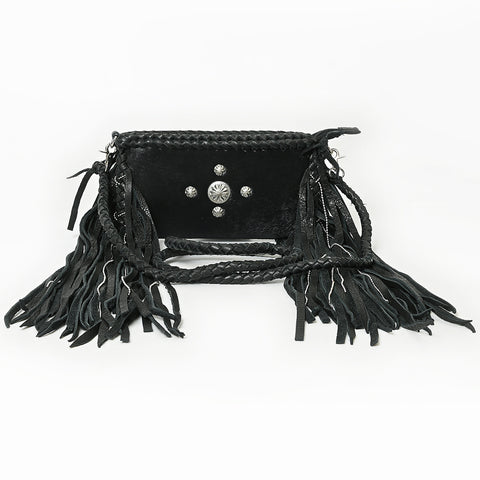 ADBGM277 Mini Fringe Crossbody - Braided Leather & Turquoise Concho