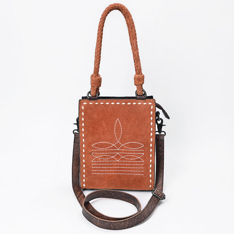 American Darling Western Genuine Suede Tote Bag with Boot Stitching and Crocodile Embossed Back