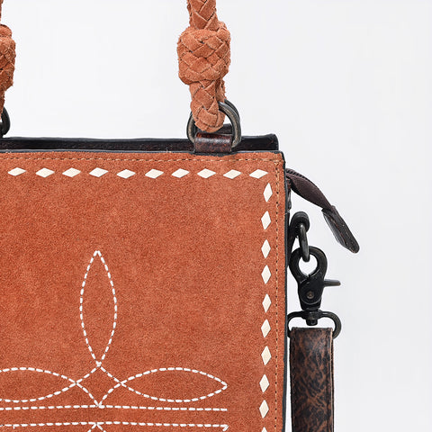 American Darling Western Genuine Suede Tote Bag with Boot Stitching and Crocodile Embossed Back