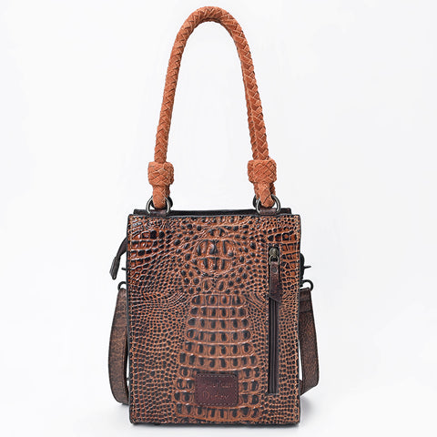 American Darling Western Genuine Suede Tote Bag with Boot Stitching and Crocodile Embossed Back