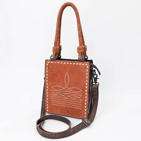 American Darling Western Genuine Suede Tote Bag with Boot Stitching and Crocodile Embossed Back