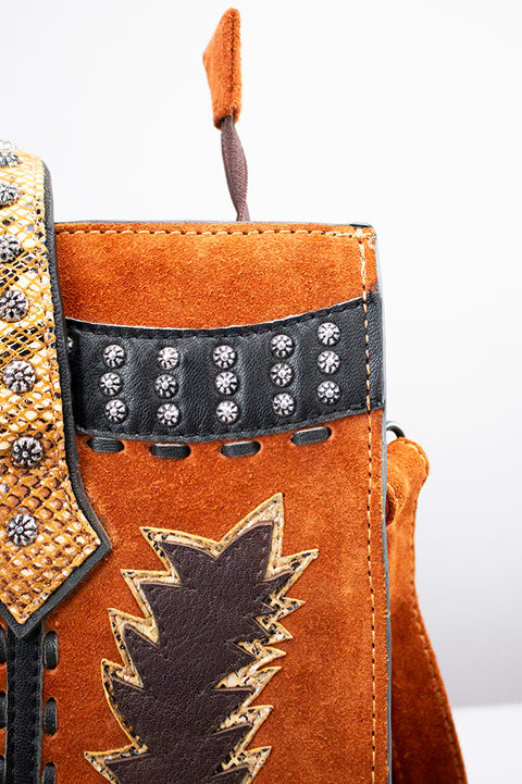 American Darling Western Genuine Suede Tote Bag with Boot Stitching and Rivet Accents