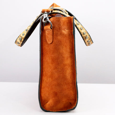 American Darling Western Genuine Suede Tote Bag with Boot Stitching and Rivet Accents