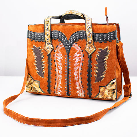 American Darling Western Genuine Suede Tote Bag with Boot Stitching and Rivet Accents