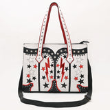 ADBG1757 White Western Boot-Inspired Tote Bag with Lightning Bolts & Star Accents