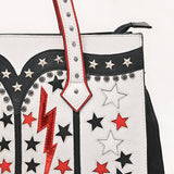 ADBG1757 White Western Boot-Inspired Tote Bag with Lightning Bolts & Star Accents