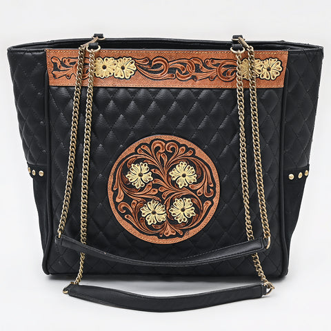 American Darling Hand Tooled Leather Tote Bag Quilted Floral Carved