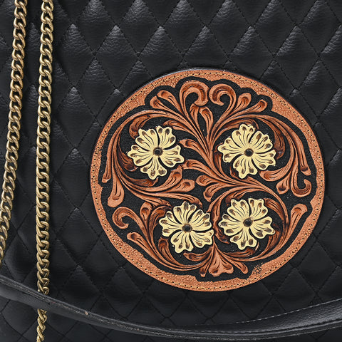 American Darling Hand Tooled Leather Tote Bag Quilted Floral Carved