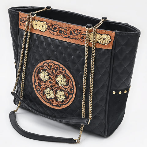 American Darling Hand Tooled Leather Tote Bag Quilted Floral Carved