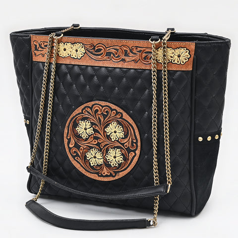 American Darling Hand Tooled Leather Tote Bag Quilted Floral Carved