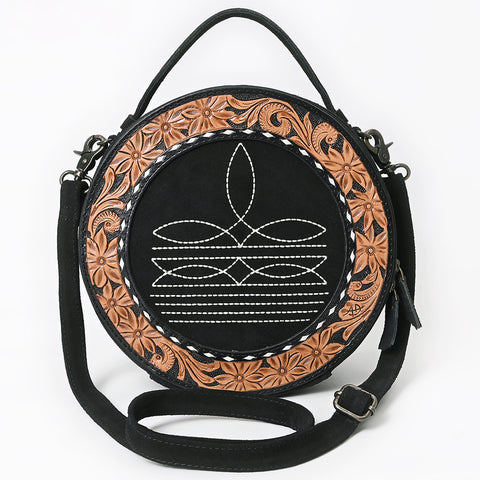 ADBG1758 American Darling Western Hand-Tooled Floral Canteen Bag Genuine Suede Leather