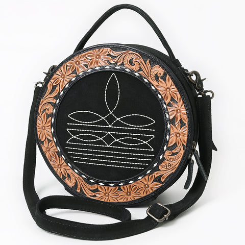American Darling Western Hand-Tooled Floral Canteen Bag Genuine Suede Leather