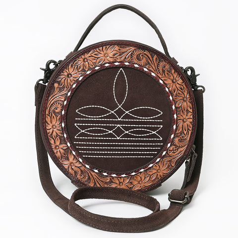 American Darling Western Hand-Tooled Floral Canteen Bag Genuine Suede Leather