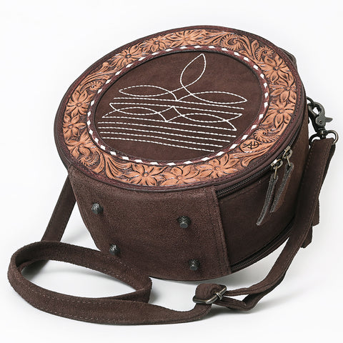 American Darling Western Hand-Tooled Floral Canteen Bag Genuine Suede Leather