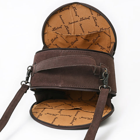 American Darling Western Hand-Tooled Floral Canteen Bag Genuine Suede Leather