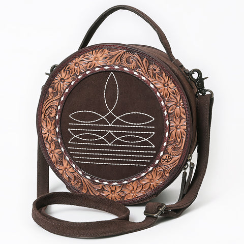 American Darling Western Hand-Tooled Floral Canteen Bag Genuine Suede Leather