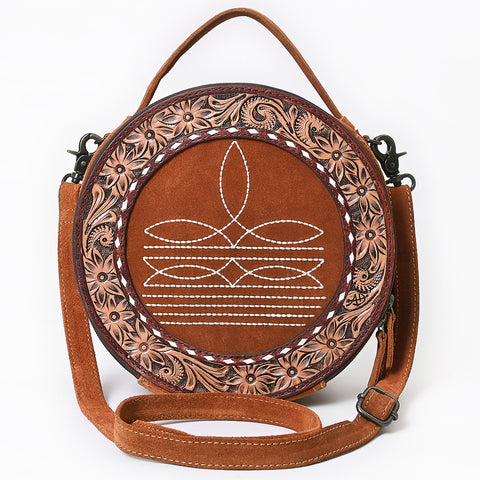 American Darling Western Hand-Tooled Floral Canteen Bag Genuine Suede Leather