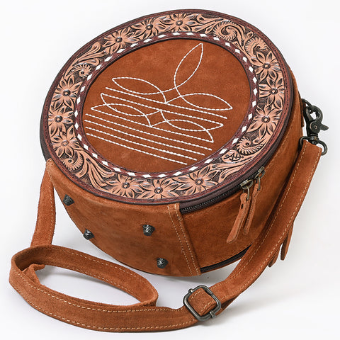 American Darling Western Hand-Tooled Floral Canteen Bag Genuine Suede Leather