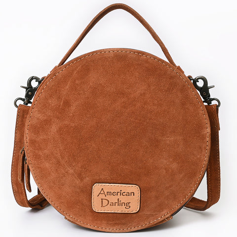 American Darling Western Hand-Tooled Floral Canteen Bag Genuine Suede Leather