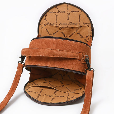 American Darling Western Hand-Tooled Floral Canteen Bag Genuine Suede Leather