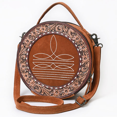 American Darling Western Hand-Tooled Floral Canteen Bag Genuine Suede Leather