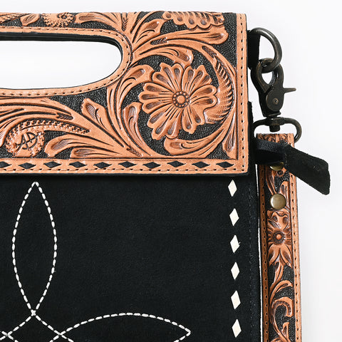 American Darling Western Hand-Tooled Floral Clutch Bag in Genuine Suede Leather