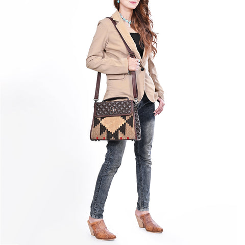 American Darling Western Messenger Bag - Hand-Woven Saddle Blanket & Quilted Leather