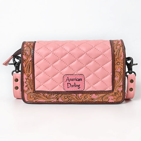 American Darling Hand-Tooled Floral Western Leather Organiser Bag - Quilted Crossbody
