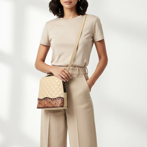 American Darling Quilted Leather Crossbody | Hand-Tooled Floral Accent Bag