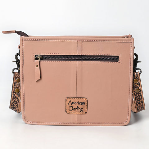 American Darling Quilted Genuine Leather Crossbody Bag with Hand-Tooled Details and Fringes