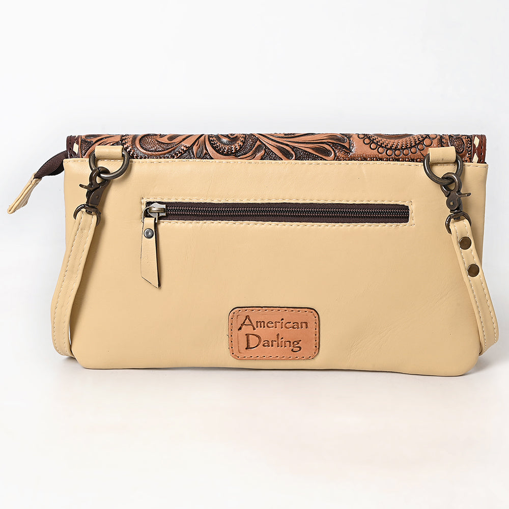 ADBG1672A Tooled Leather Tan Quilted Crossbody Wallet with Sunflower Flap - American Darling