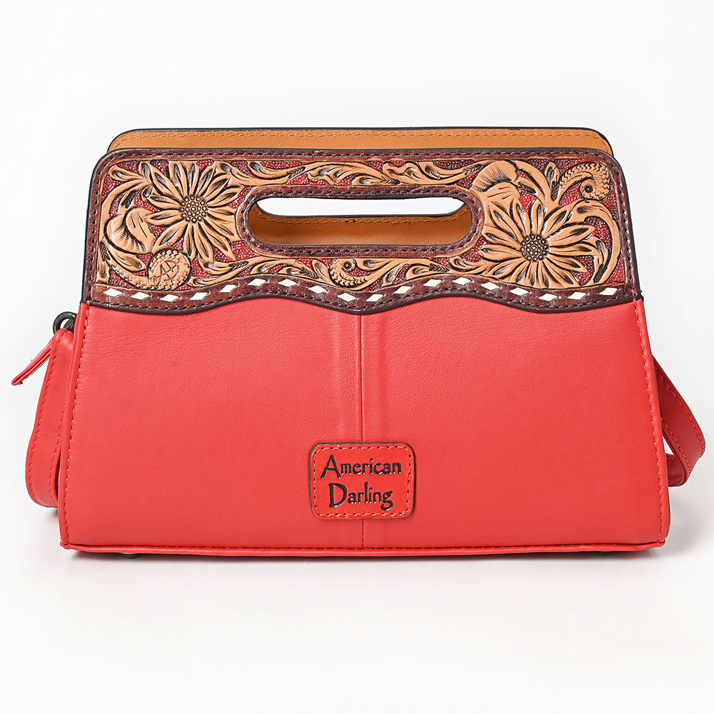 ADBG1677A Red Quilted Leather Cut-Out Clutch Bag with Tooled Floral Top - American Darling