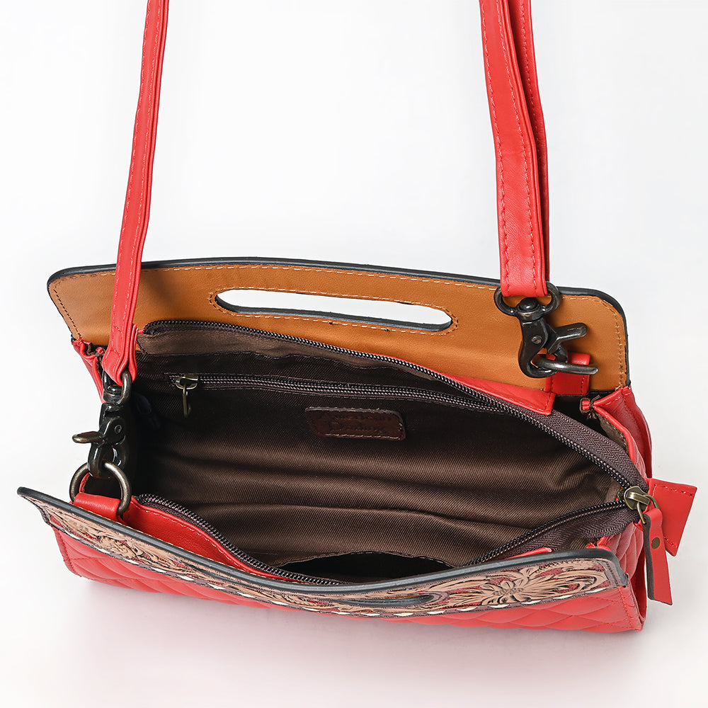 ADBG1677A Red Quilted Leather Cut-Out Clutch Bag with Tooled Floral Top - American Darling
