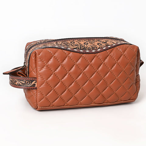 American Darling Western Toiletry Bag with Hand Tooled Floral Carving and Quilted Leather
