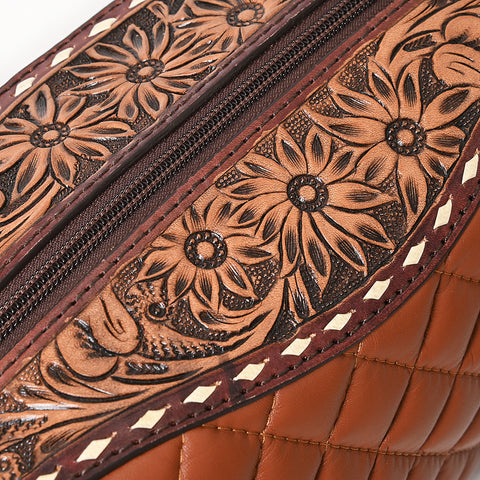 American Darling Western Toiletry Bag with Hand Tooled Floral Carving and Quilted Leather