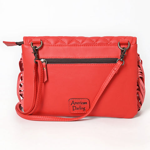American Darling Quilted Genuine Leather Crossbody Bag with Fringe and Hand-Tooled Panel