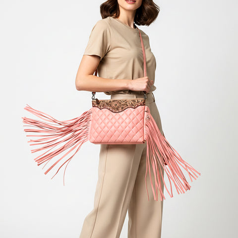 American Darling Quilted Leather Crossbody | Tooled Flap Fringe Purse