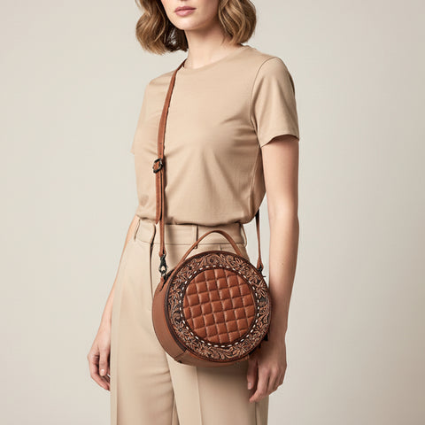 American Darling Quilted Leather Canteen Bag | Hand-Tooled Floral Crossbody
