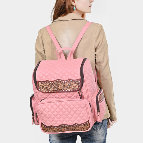 American Darling Hand-Tooled Floral Western Leather Backpack Bag - Quilted Travel Purse