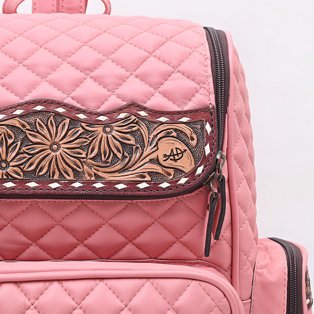 ADBG1674A  Quilted Leather Backpack with Floral Tooled Accents - American Darling Backpack