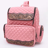 ADBG1674A Quilted Leather Backpack with Floral Tooled Accents - American Darling