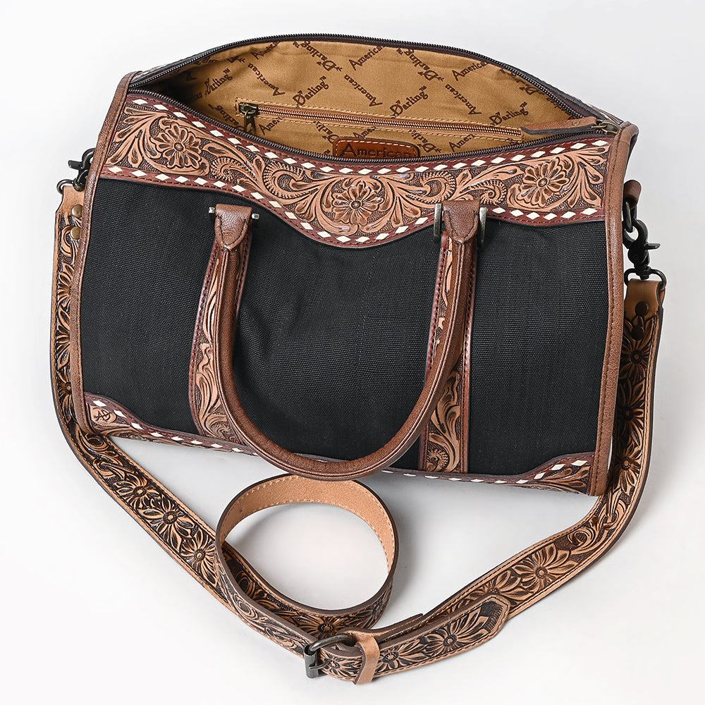 ADBG1765 Hand-Tooled Western Leather Duffel Bag Floral Cowhide Travel Satchel by American Darling