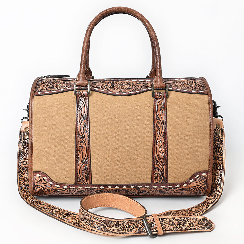ADBG1765 Hand-Tooled Western Leather Duffel Bag Floral Cowhide Travel Satchel by American Darling